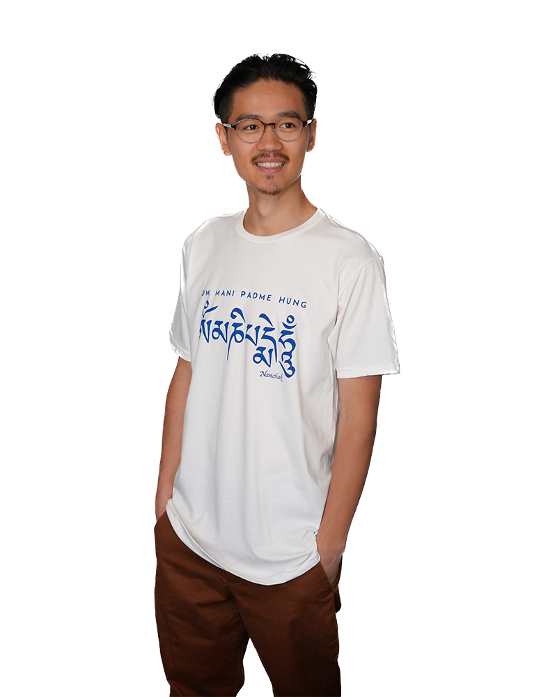 100% Organic Cotton Om Mani Padme Hung T-shirt (Navy)