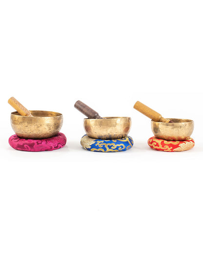 Tibetan Brass Singing Bowl Set, with Cushion and Striker
