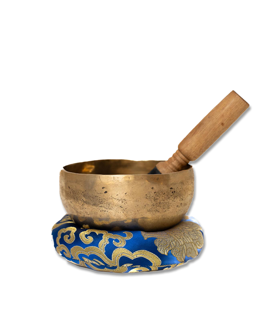 Tibetan Brass Singing Bowl Set, with Cushion and Striker