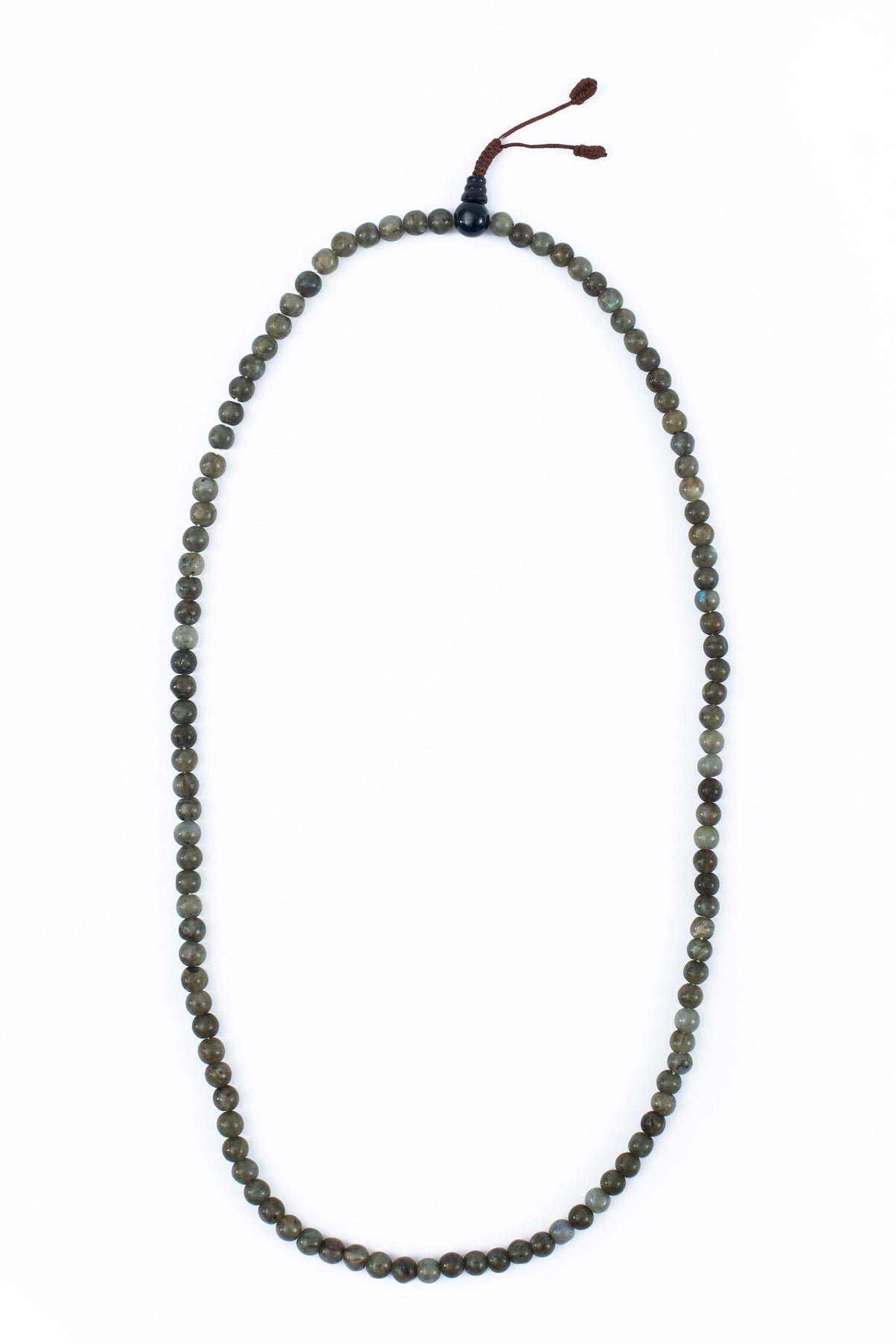 Labradorite beaded mala on white background