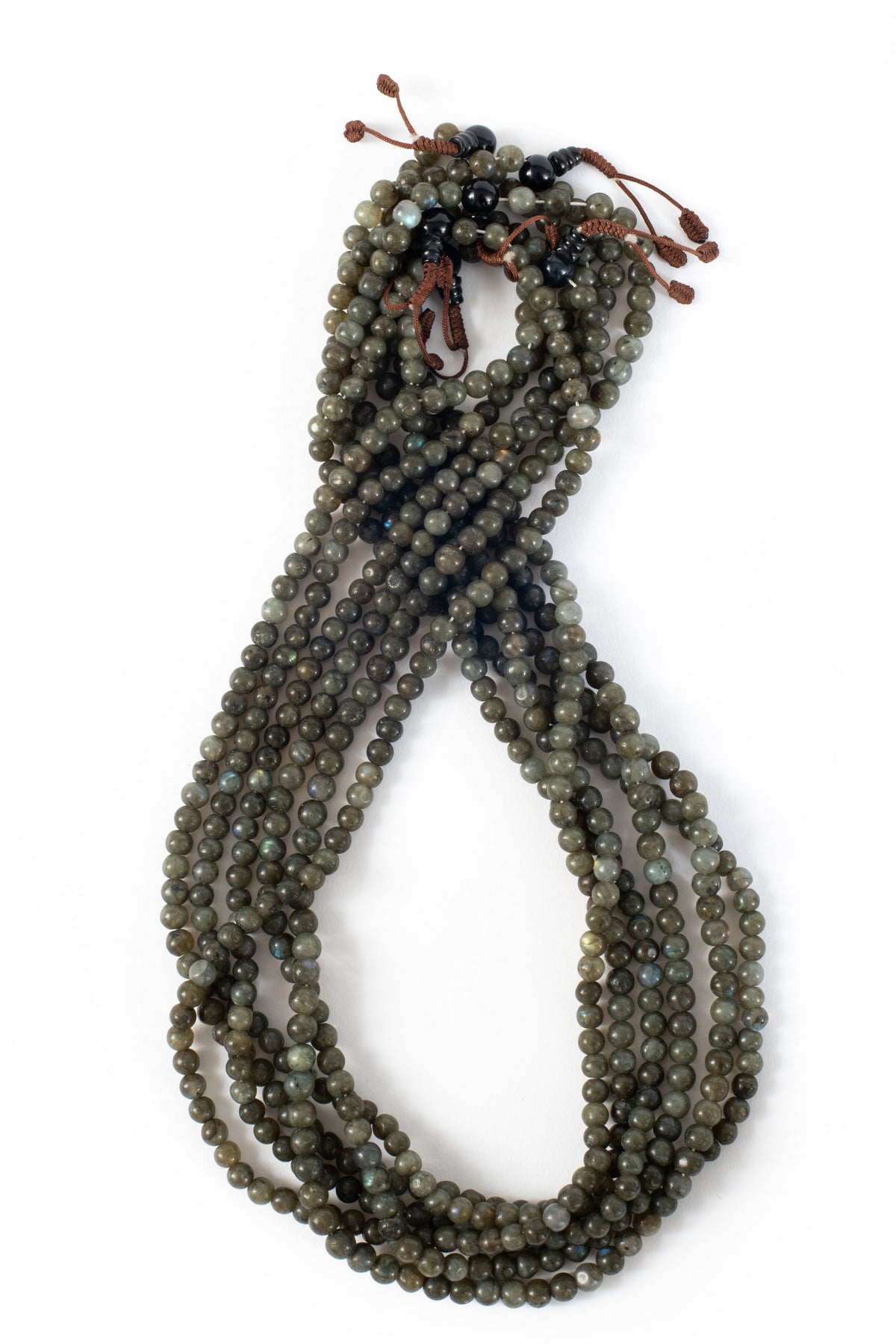 Labradorite beaded malas on white background