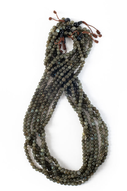 Labradorite beaded malas on white background