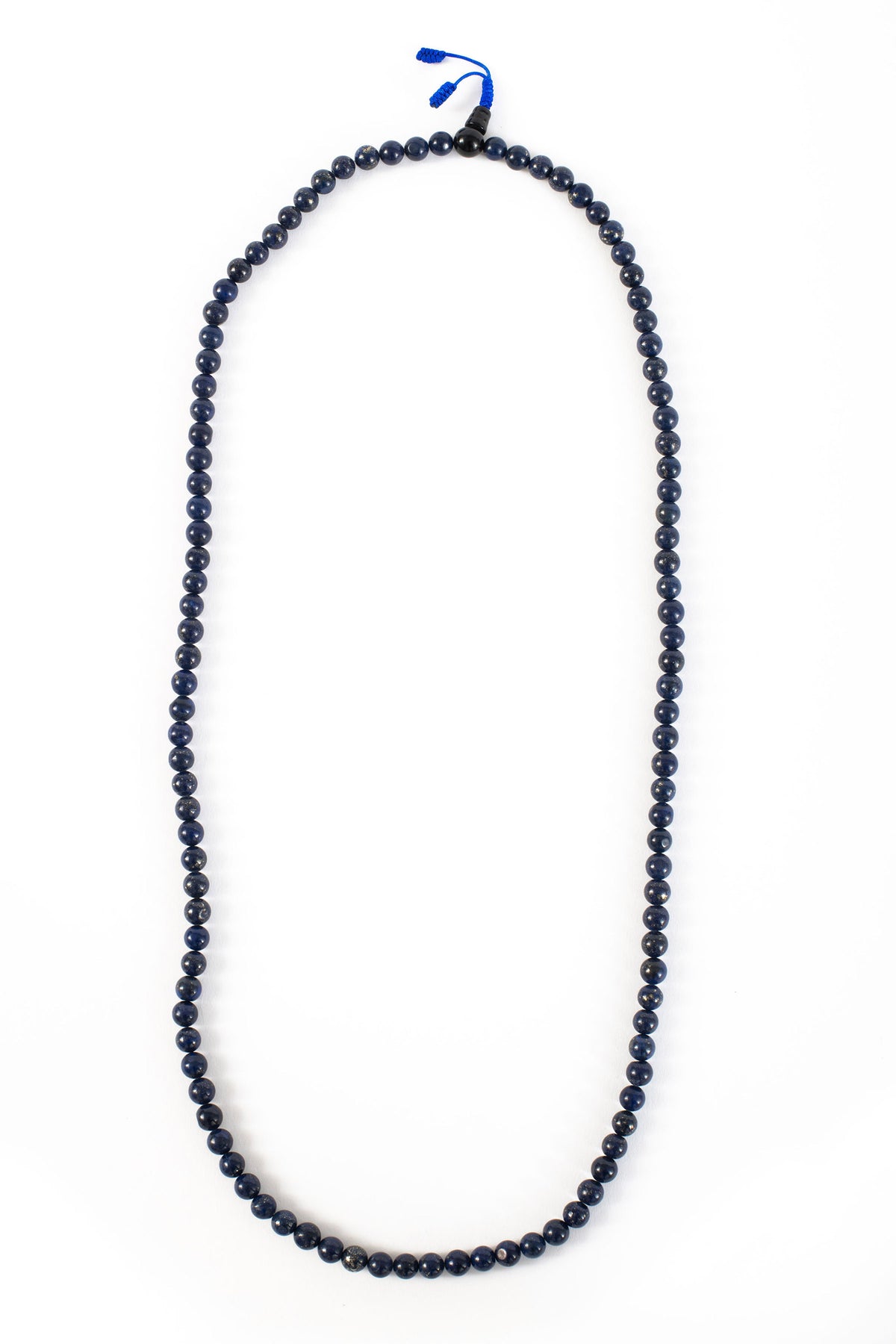 Lapis beaded mala on white background